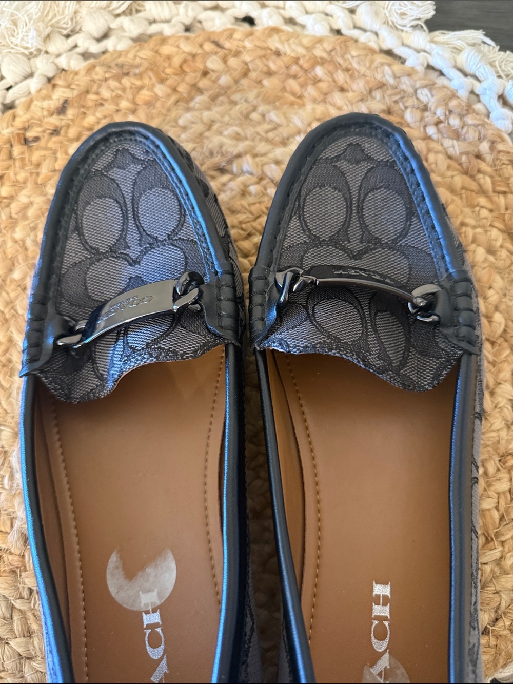 Coach Signature Jacquard Loafers Black Grey Monogram Moccasins Shoes 8.5 - Picture 14 of 17